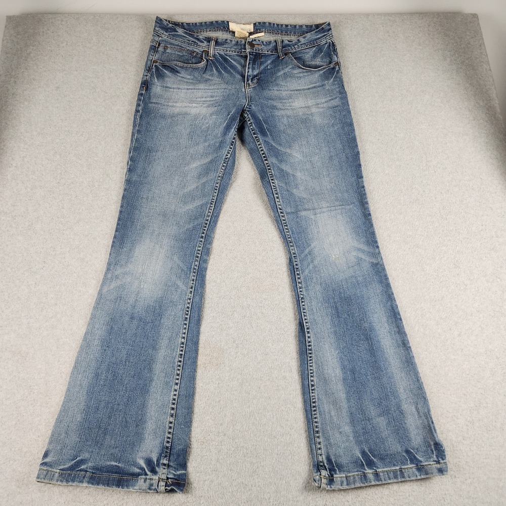 Maurices Molli Flare Jeans Womens 11/12 Long Blue Denim Whiskered Medium Wash